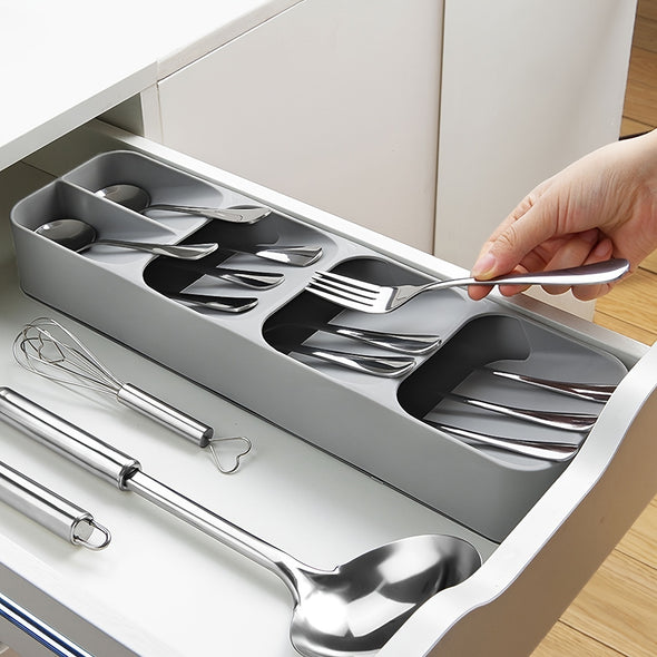 1pc Multifunctional Knife And Fork Compartment Storage Box; Cutlery Spoon Box Knife And Fork Divider Organizer; Kitchen Drawer Storage Box Tray; 5.5inch/4.3inch